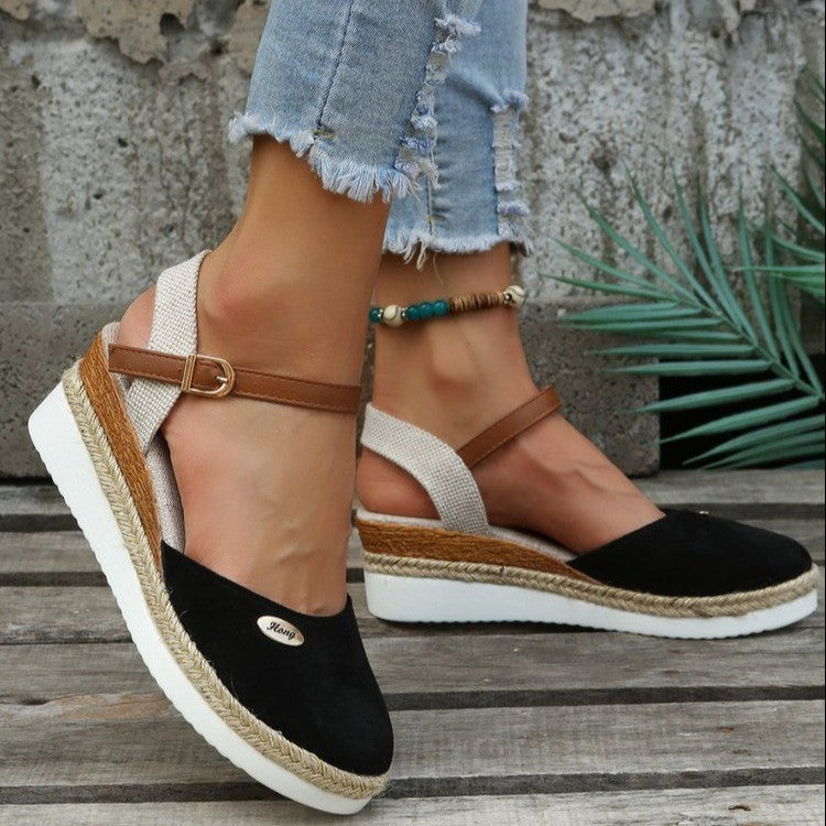 Damen Plateau-Sandalen mit Knöchelriemen – Sommerliche Freizeitschuhe im Espadrille-Stil