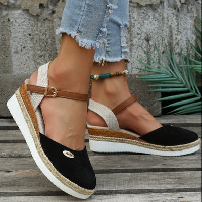 Damen Plateau-Sandalen mit Knöchelriemen – Sommerliche Freizeitschuhe im Espadrille-Stil