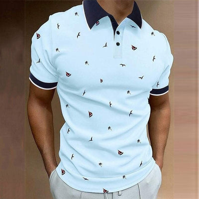 Vincent – Kurzarmhemd mit Segelbootdruck und Knopfleiste