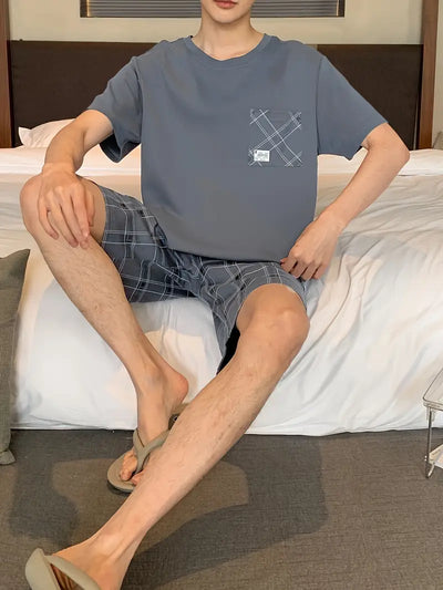 Troy - Kurzärmliges Loungewear- und Shorts-Set aus Baumwolle für Herren