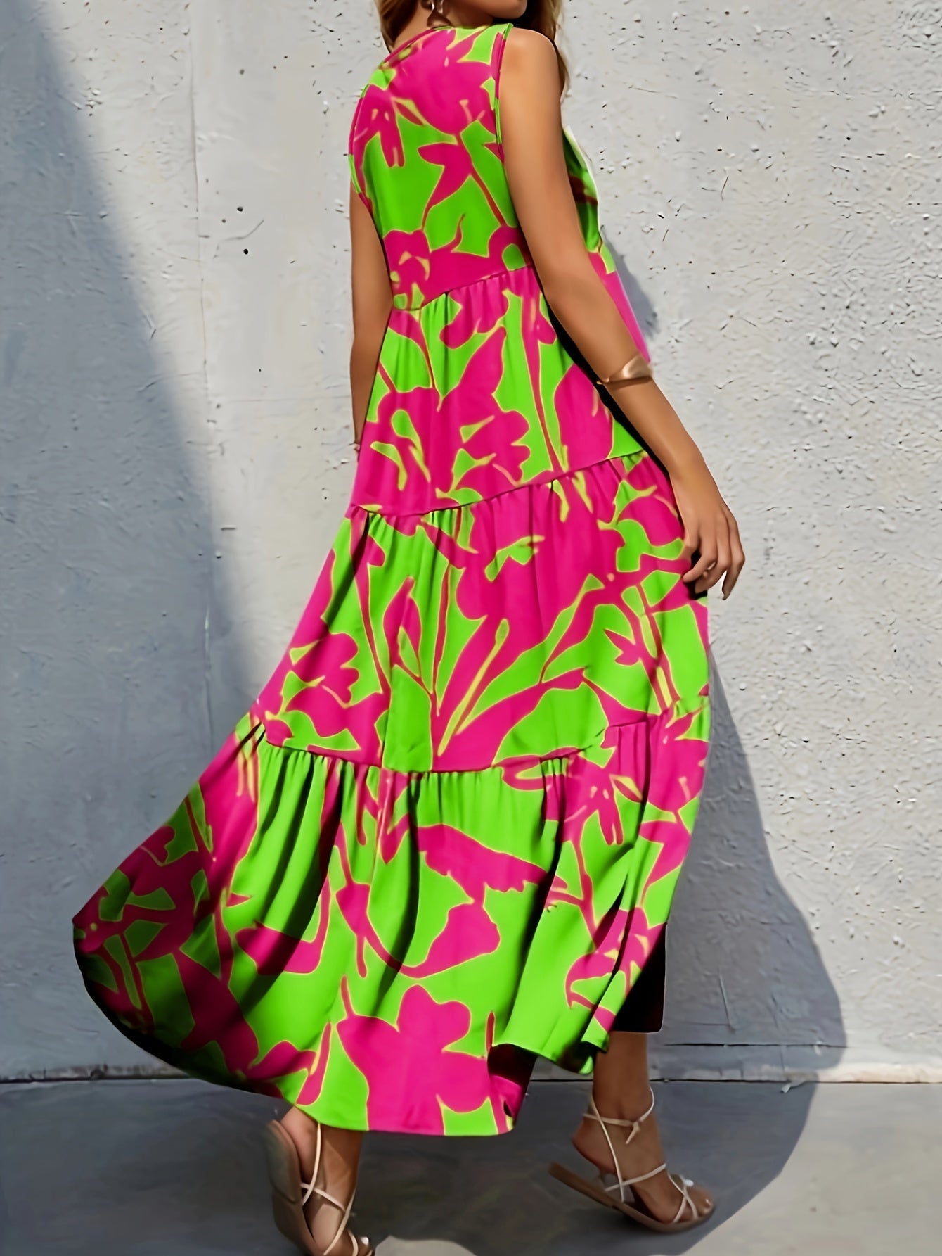 Elegantes Blumenkleid V-Ausschnitt – Ärmellos Locker & Luftig