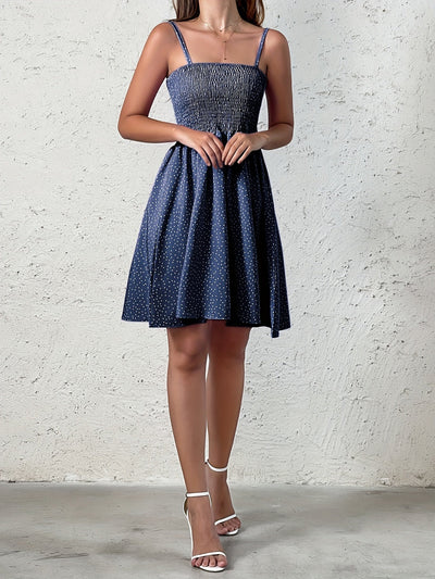 Polka Dot Sommerkleid – Luftiges Trägerkleid, Rückenfrei & Leicht