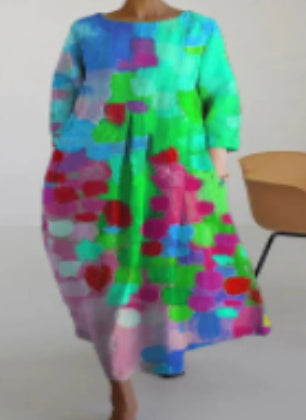 Pamela – 3D Baumwoll-Leinen-Kleid mit Halbem Ärmel