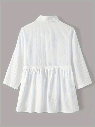 Leinenbluse Weiß Lässig 3/4 Langarm Hemd für Frühling & Sommer