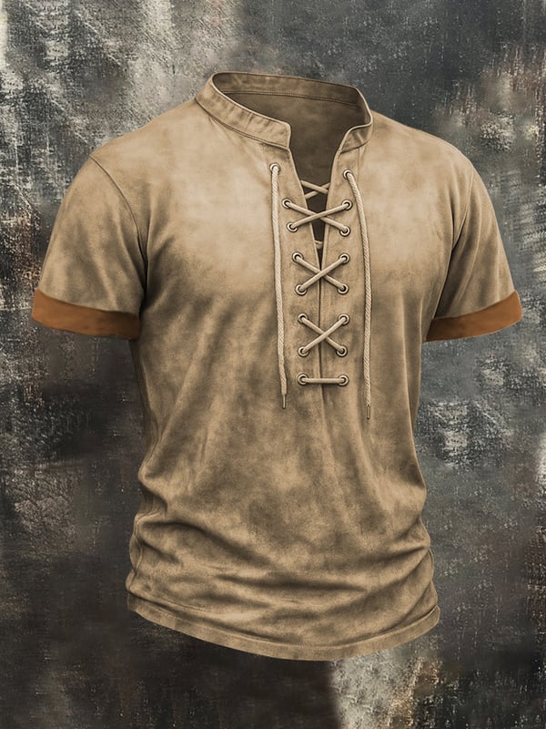 Herren T-Hemd Mit Verwaschenem Gebrauchter Look Und Kordelzug