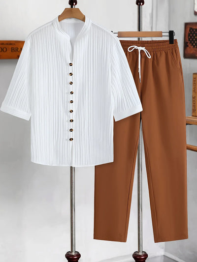 Emmett - Zweiteiliges Herren-Set aus Kurzarmhemd und langer Hose