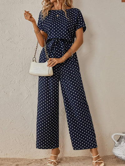 Trendiger Damen Jumpsuit mit Taillenband und Punktmuster - PunktLaune