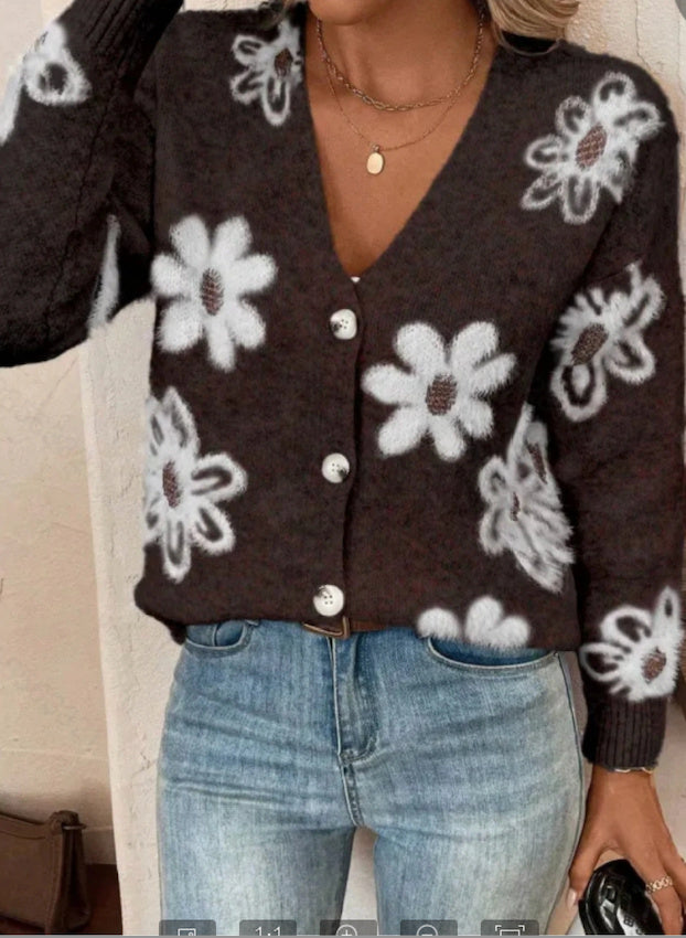 Daisy - Strickjacke mit Blumenmuster und Gänseblümchen