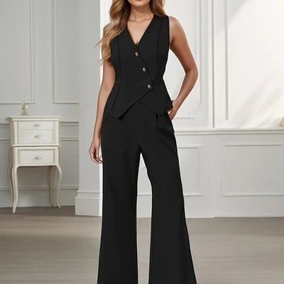 Damen Business Anzug Set ärmellos – Elegantes Weste & Weite Hose für Büro und Alltag