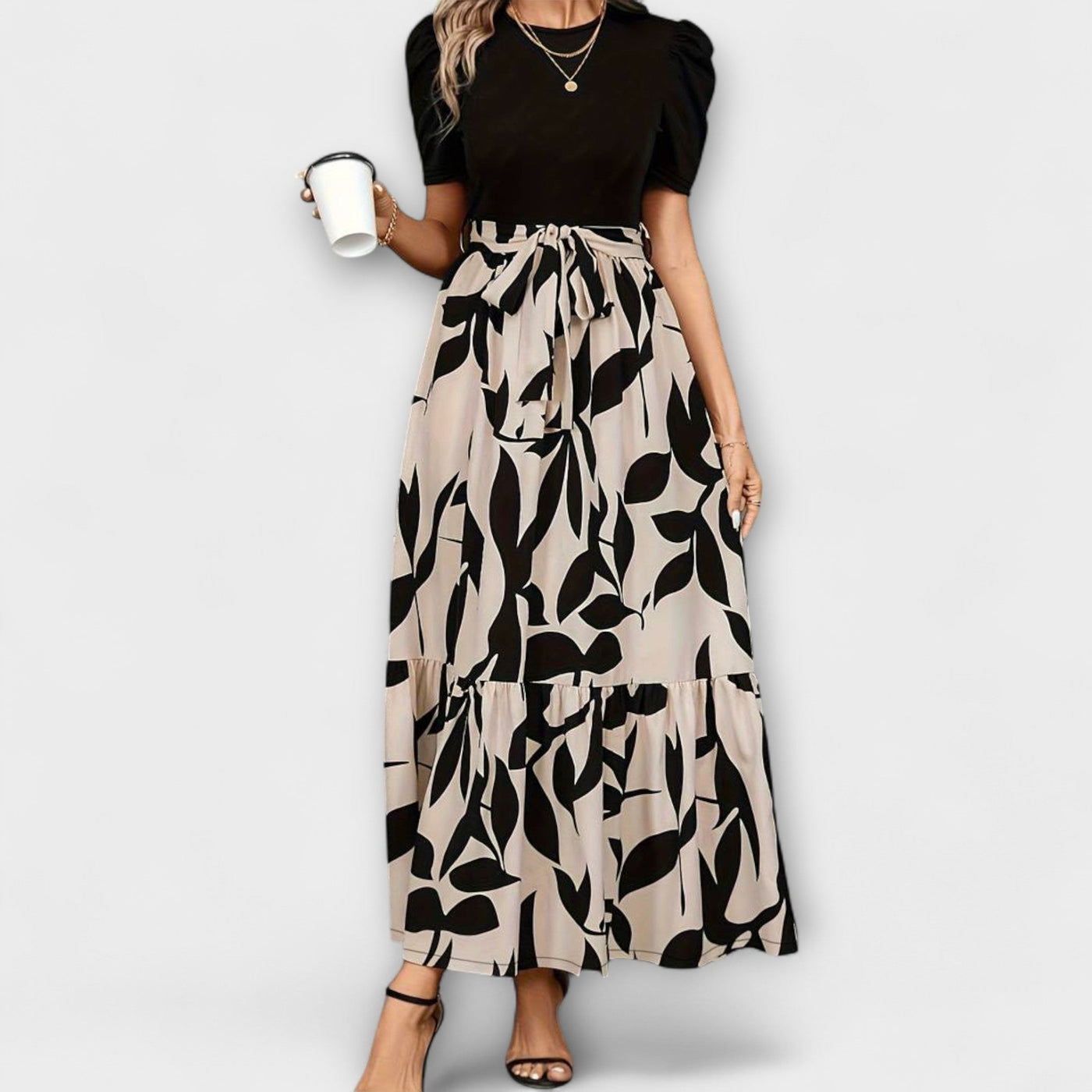 Luna - Floral Printed Summer Dress with Round Neckline