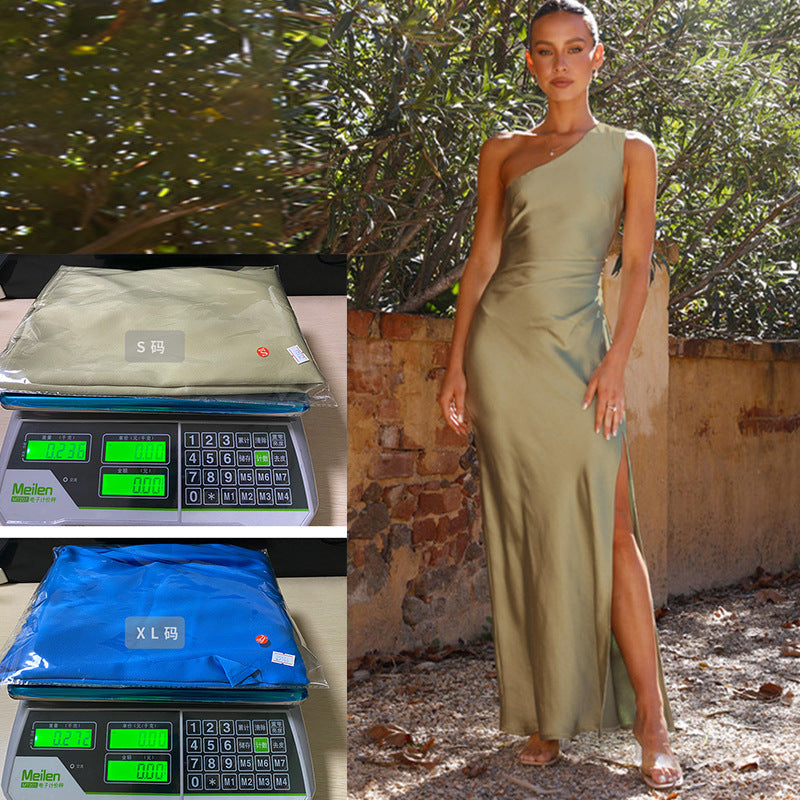 Esme – Elegantes Ein-Schulter Satin Kleid mit Schlitz