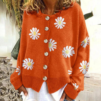 Daisy Süße Strickjacke mit Gänseblümchenmuster für Damen