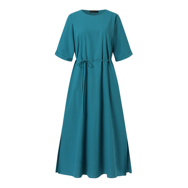 Emilia - blaues baumwoll-maxikleid