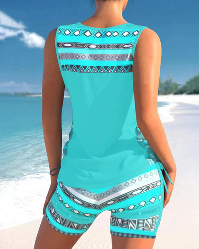 Trendige Bademode mit V-Ausschnitt & geometrischem Muster – Tankini-Set Madonna