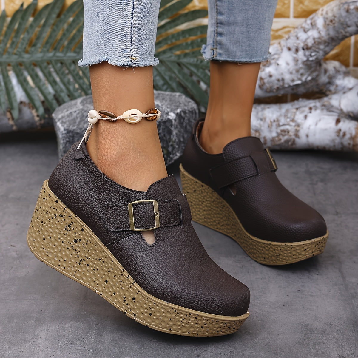 Keilsandaletten in Übergröße Bequeme Plateau Sandalen mit Schnalle