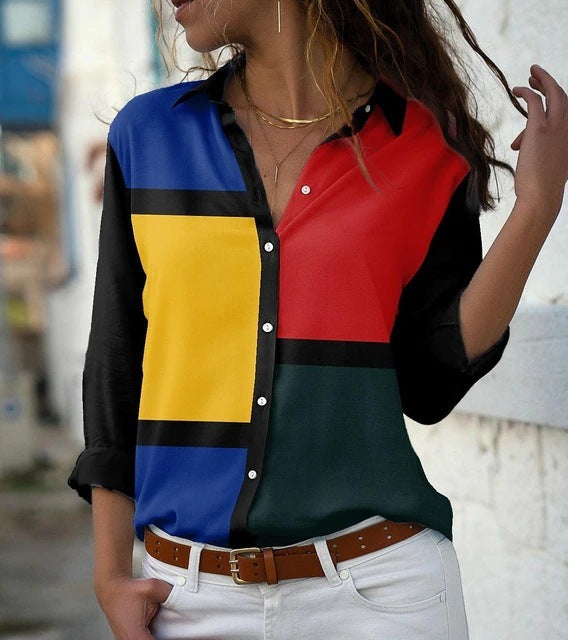 Marie – Geometrisches Damenhemd ohne Brusttasche