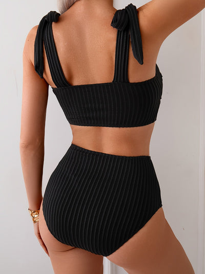 Stilvoller Tankini mit Schleife & Streifen – Zweiteiliger Badeanzug mit verstellbaren Trägern
