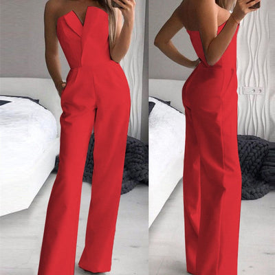 Damen Eleganter Jumpsuit mit weitem Bein und Bandeau-Ausschnitt – Perfekt für Abend, Party & Events