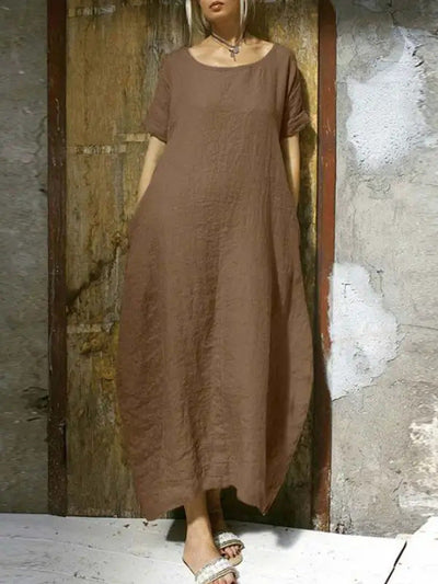Zoe – Baumwoll-Leinen Kleid mit Rundhalsausschnitt und kurzen Ärmeln