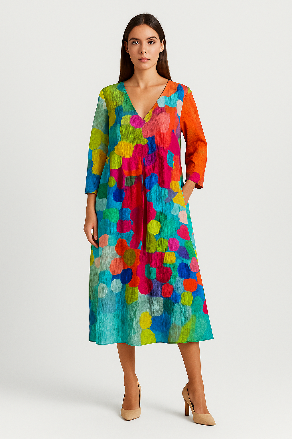 Ariella – Bunte Kleid mit V-Ausschnitt und Elegantem Design