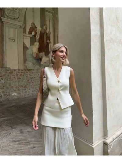 Ärmellose Damen-Strickweste mit Knopf-Front