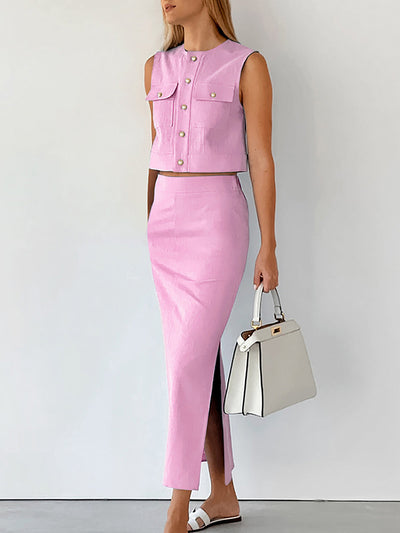 Damen ärmelloses Baumwoll-Rock-Set – Elegantes Zweiteiler-Outfit