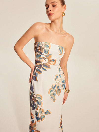 Schulterfreies Maxikleid mit Blumenmuster – Elegantes Sommerkleid