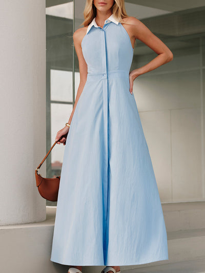 Ärmelloses Maxi-Hemdblusenkleid mit Knöpfen