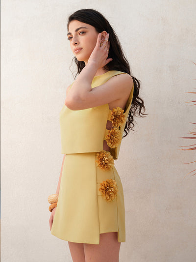 3D-Blumen Rock-Set aus veganem Leder – Sommer Co-Ord Outfit