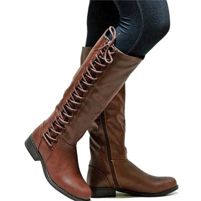 Kniehohe Schnürstiefel für Damen | Flach