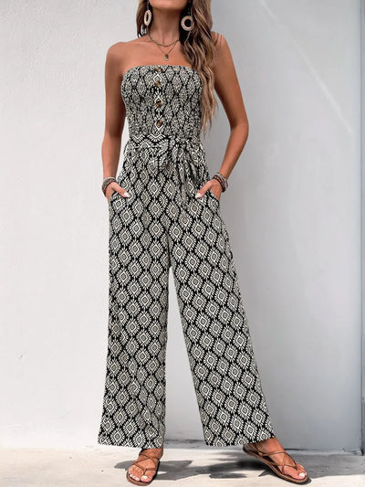 Beate – Diamond Chic Smocked Jumpsuit Bequem Und Elegant