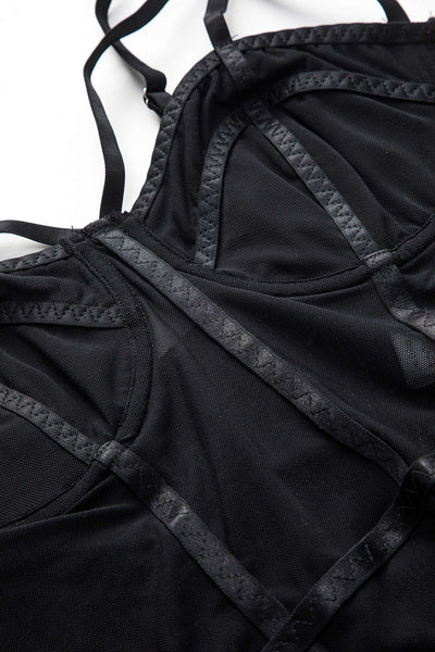 Daisy | Spaghettiträgern Schwarz Verführerischer Mesh-Body mit Bügel-Cups