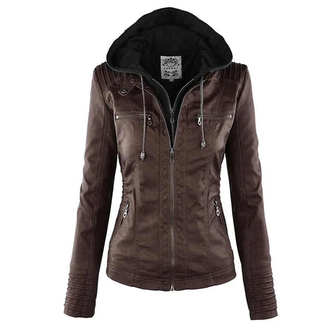 Biker-Lederjacke mit Kapuze