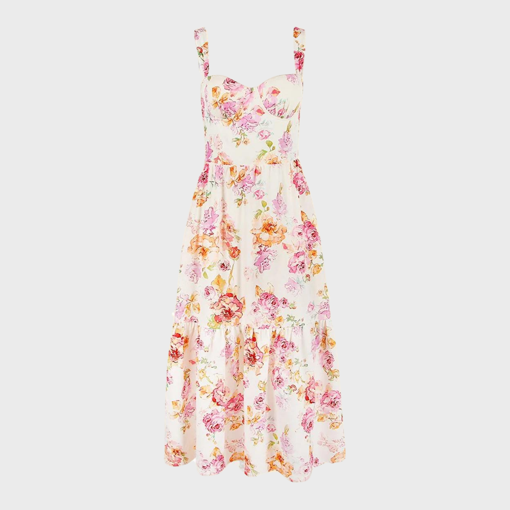 Blumenmuster Midi-Party Kleid – Mireille