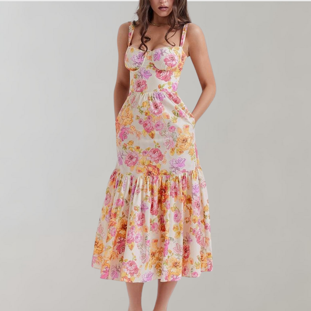 Blumenmuster Midi-Party Kleid – Mireille