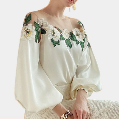 Blumenmuster Beige Damenbluse mit Lockere Passform – Elvira