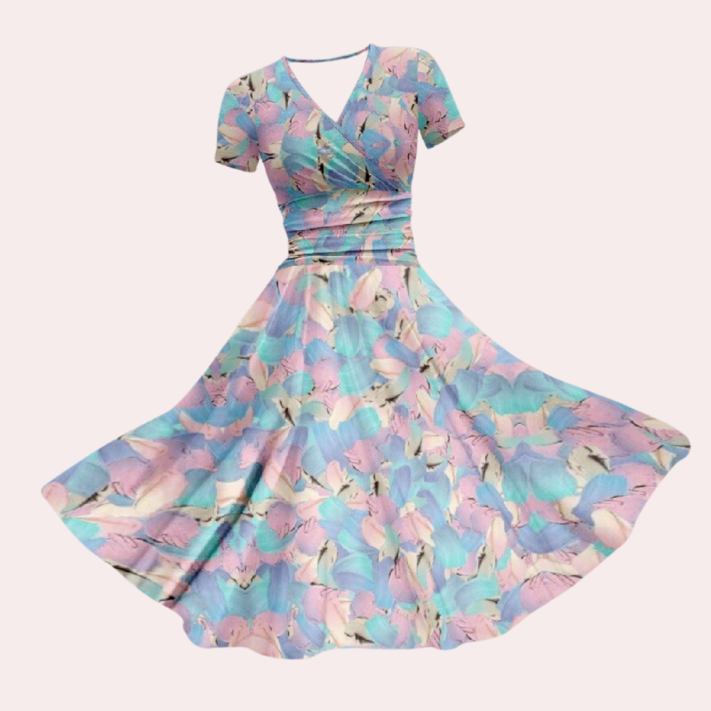 Bunte Midi-Kleid mit V-Ausschnitt – Selina