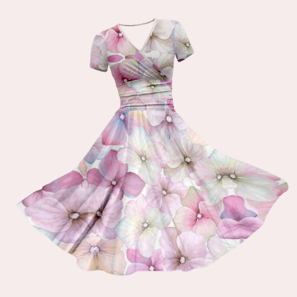 Bunte Midi-Kleid mit V-Ausschnitt – Selina