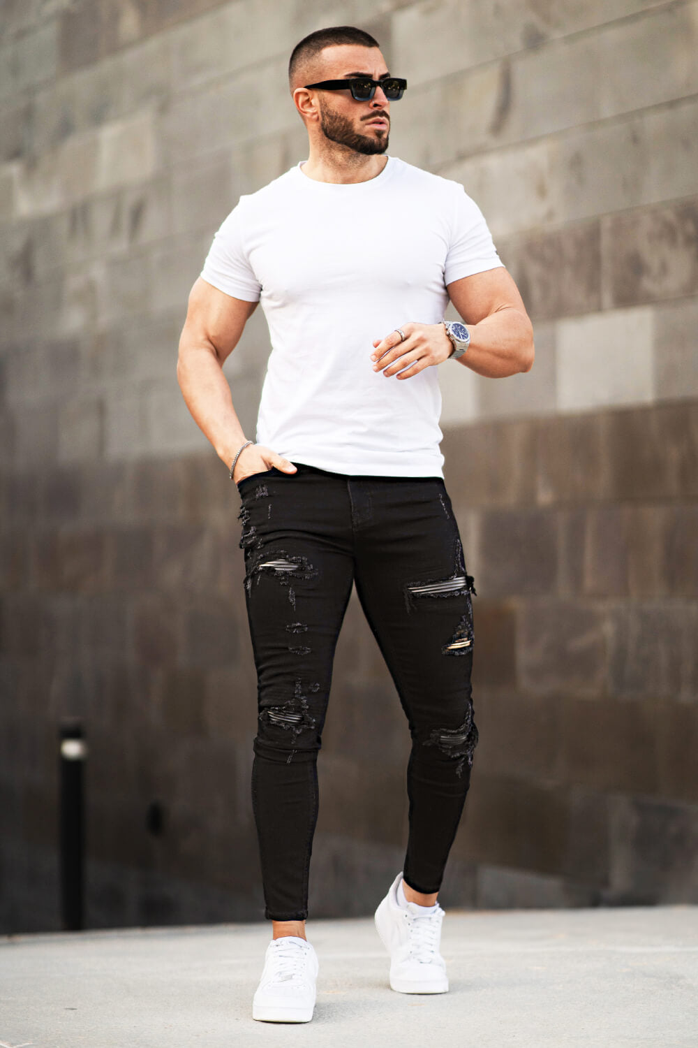 Schwarze Zerrissene Herren Skinny Jeans