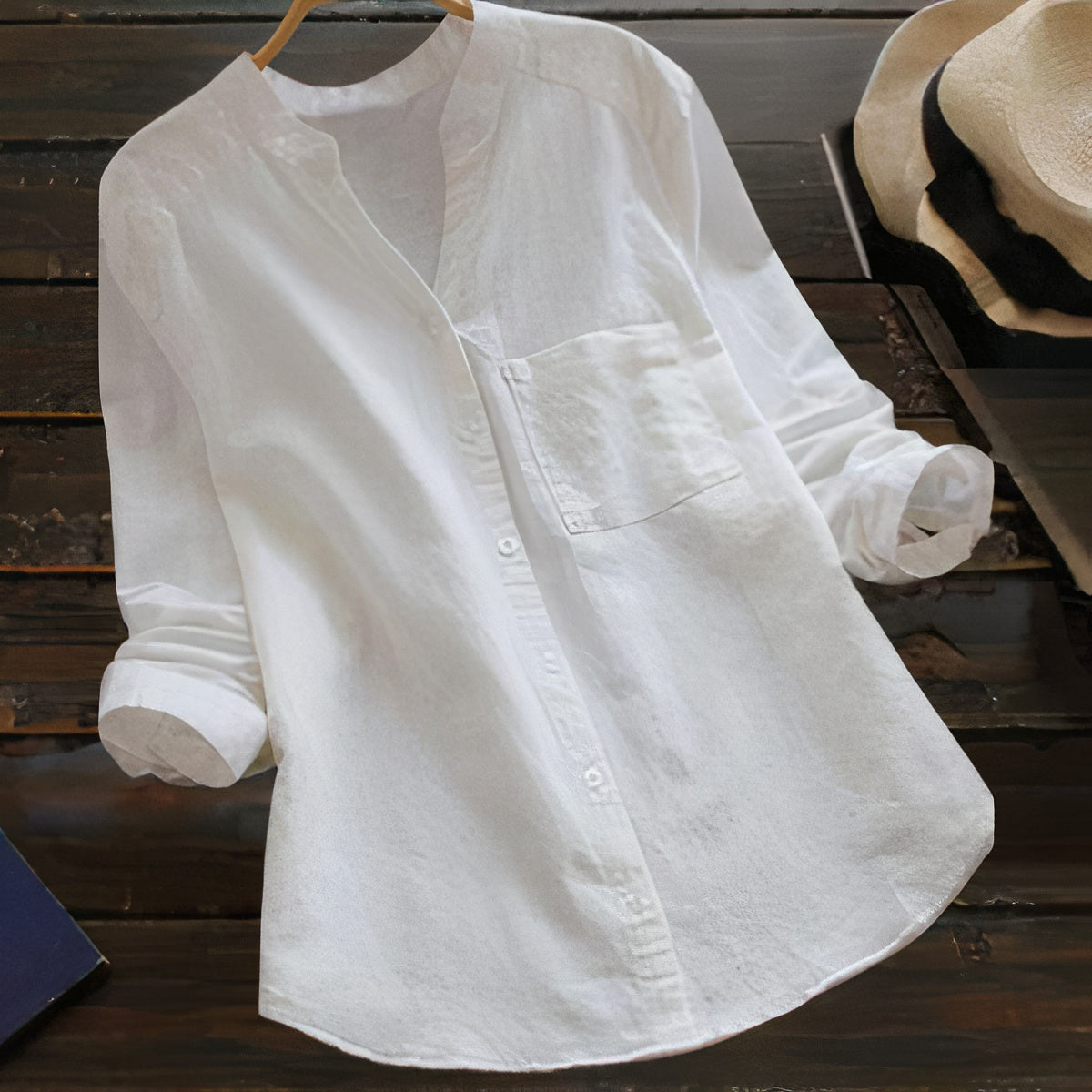 Leichte Baumwoll-Leinen-Damenbluse – Maëlle