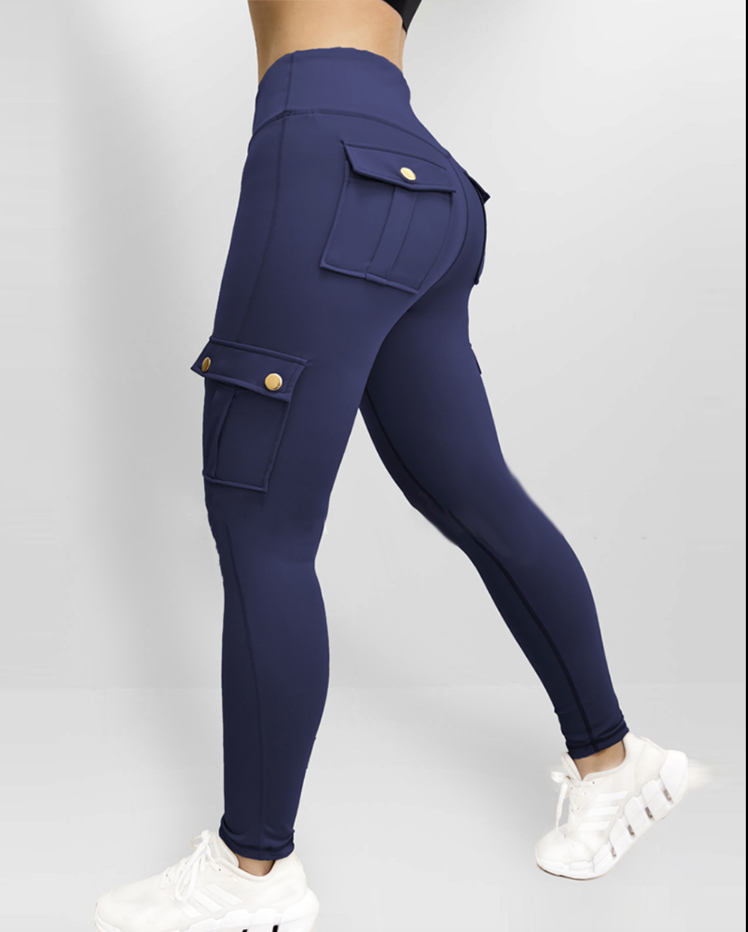 Damen Sommer Leggings mit hoher Taille und Cargotaschen
