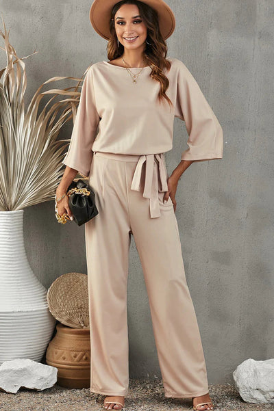 Catalina - Damen Leinen Jumpsuit – Weite Beine & Gürtel