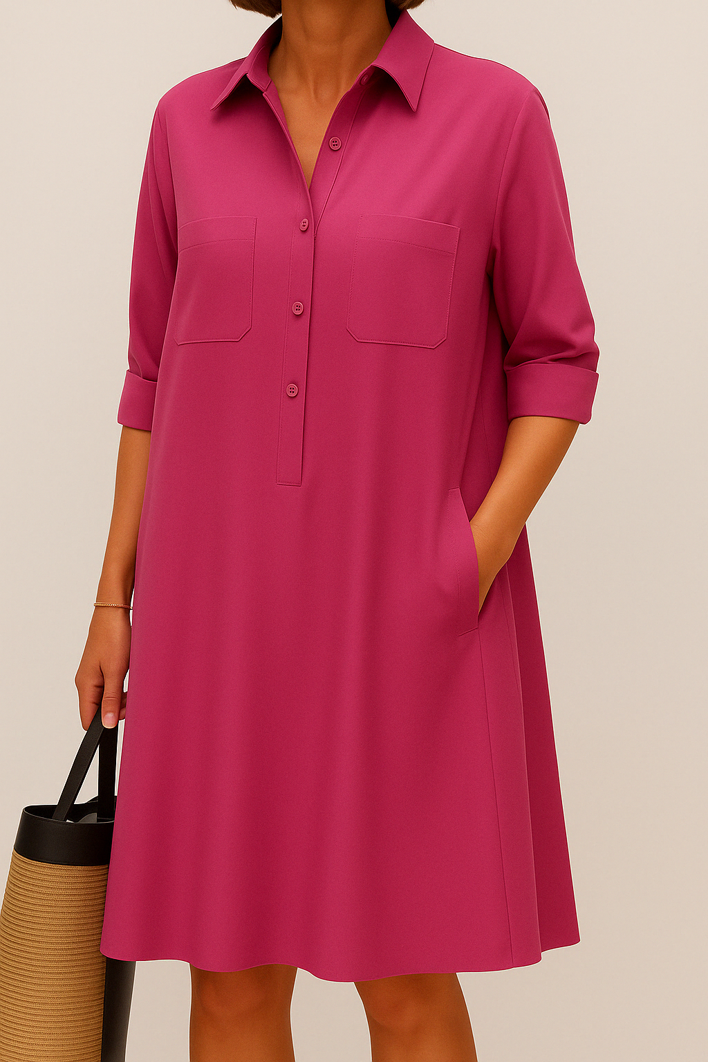 Barbara | Elegantes farbiges Kleid mit Knöpfen