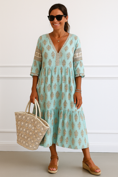 Hiley | Boho Midi-Kleid mit V-Ausschnitt