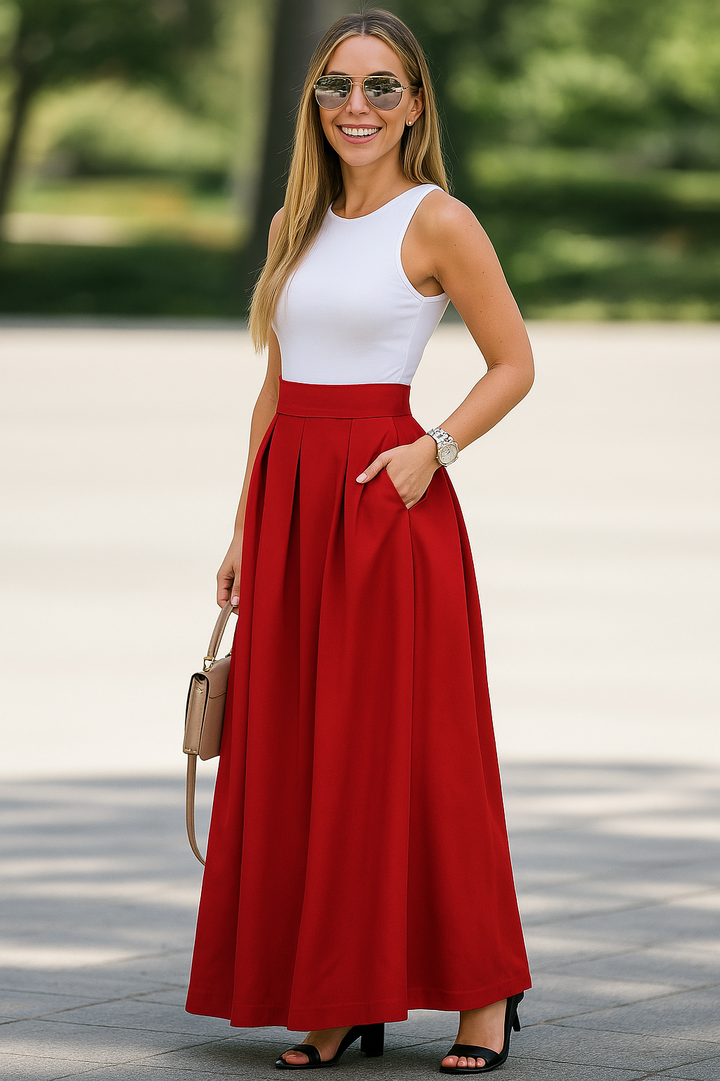 Stuttgart | Unifarbener Faltenrock mit hoher Taille