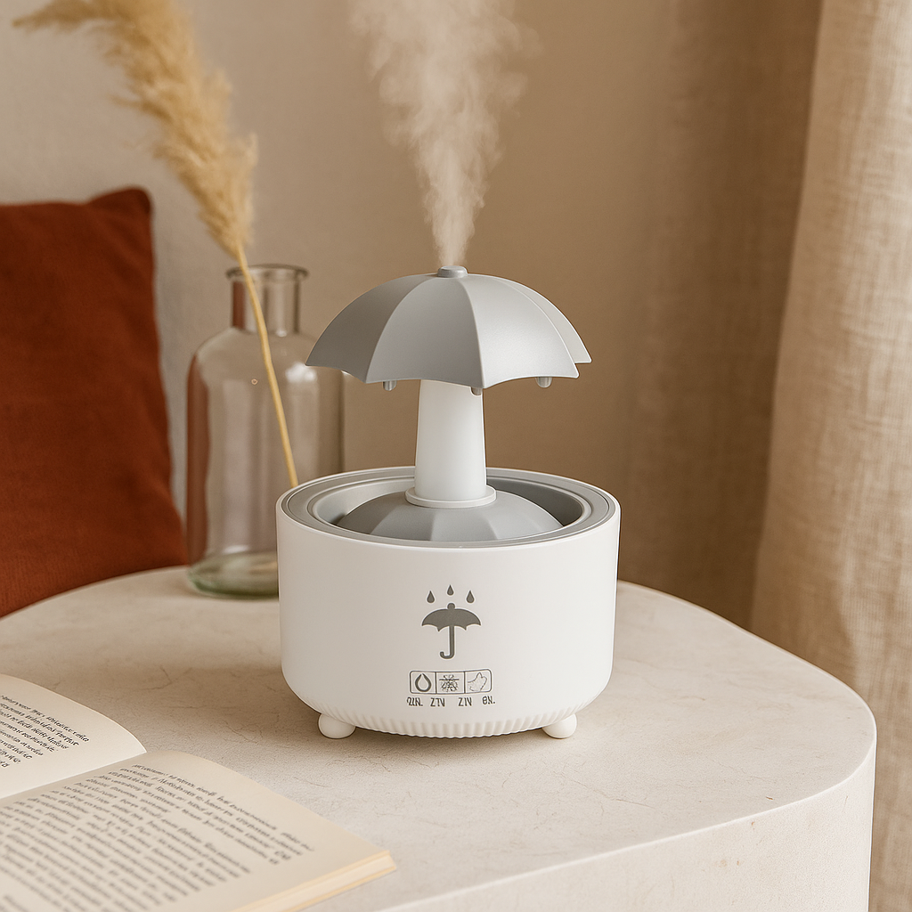 Rotierender Regenschirm-Wassertropfen-Luftbefeuchter mit bunten Nachtlichtern