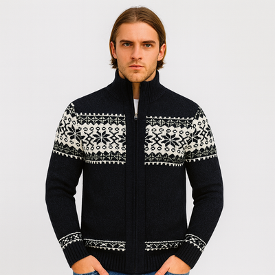 Noah | Warmer Herrenpullover mit Schneeflocken-Print und Reißverschluss