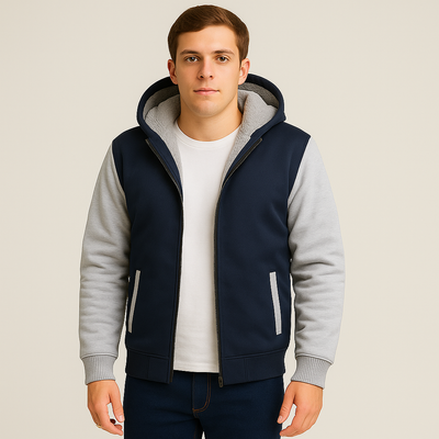 Jorn | Herren Winter Fleecejacke mit Kapuze und Farbkontrast