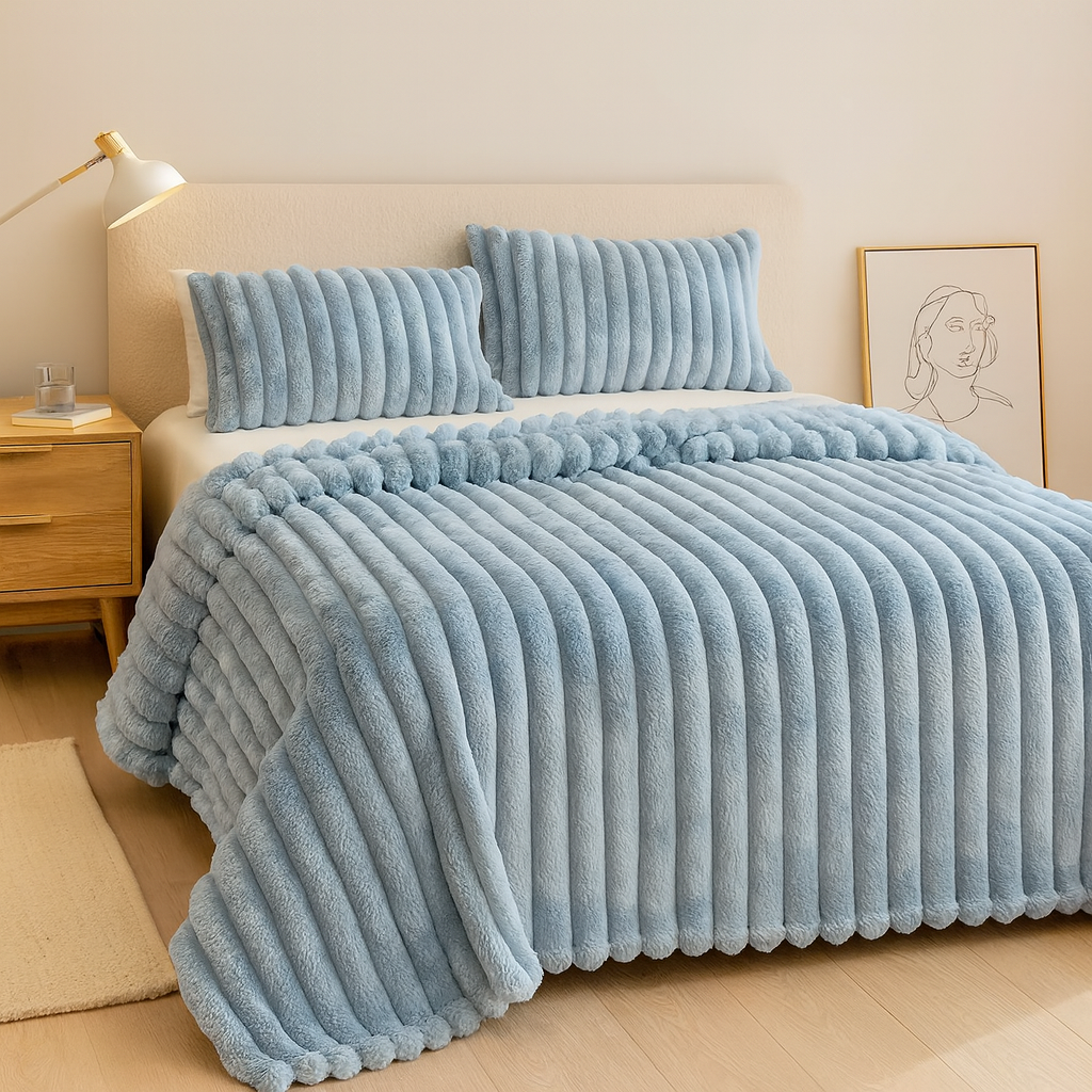 Aurevia | Flanelldecke mit Kordelzug und kuscheliger Felloptik