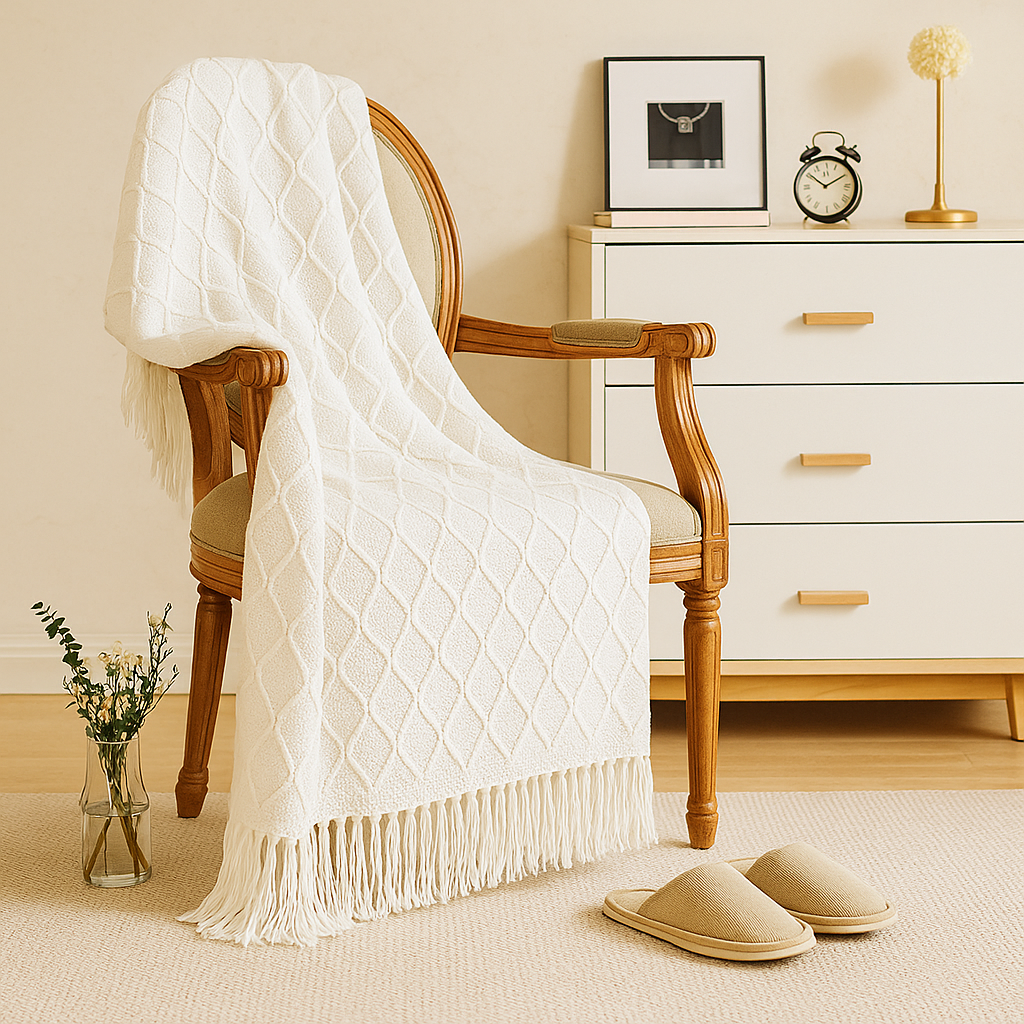 Weiche, gemütliche Überwurfdecke im Vintage-Stil mit geometrischem Muster für Couch und Bett